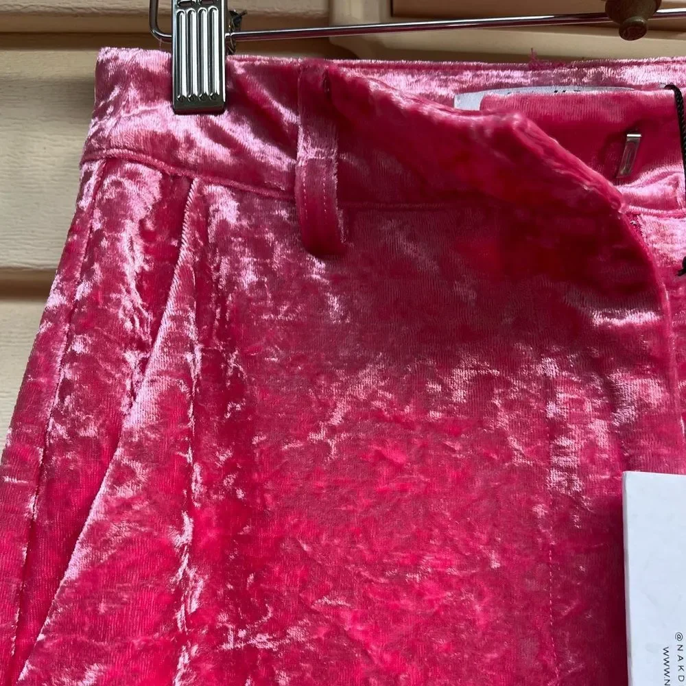 NWT NA-KD Bright Pink Crushed Velvet Suit  Pants Size EU32 (See measurements) - Picture 4 of 12